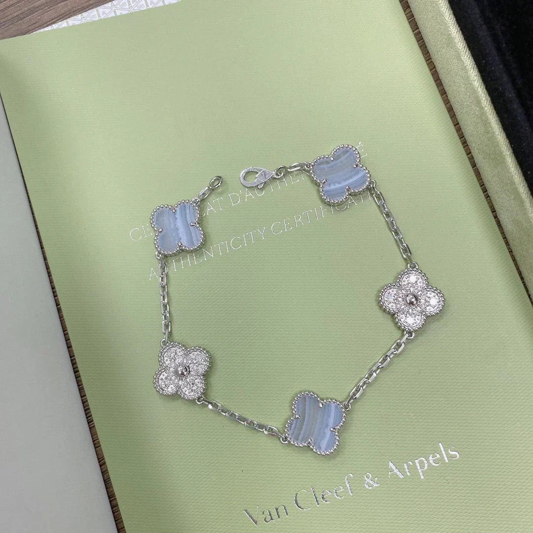 [Glimmer] CLOVER 5 MOTIF PURPLE CHALCEDONY BRACELET COLLECTION