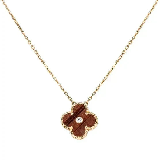 [Glimmer]CLOVER 15MM DIAMOND AND YELLOW TIGER'S EYE AGATE necklace