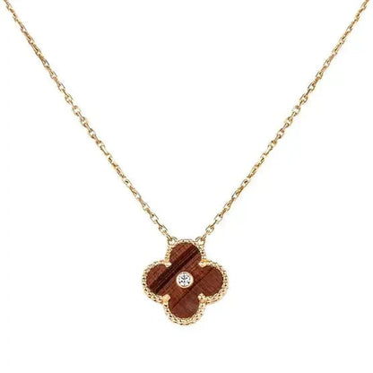 [Glimmer]CLOVER 15MM DIAMOND AND YELLOW TIGER'S EYE AGATE necklace