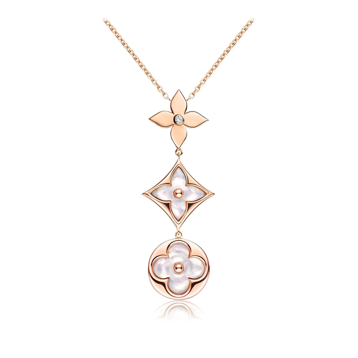 [Glimmer]COLOR BLOSSOM LARIAT NECKLACE PINK GOLD WHITE MOTHER PEARL AND DIAMOND