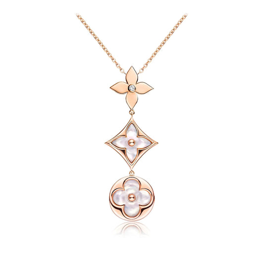 [Glimmer]COLOR BLOSSOM LARIAT NECKLACE PINK GOLD WHITE MOTHER PEARL AND DIAMOND