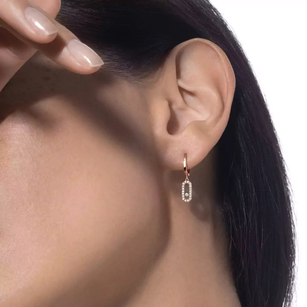 [Glimmer]Move Uno Single Diamond Hoop Earring
