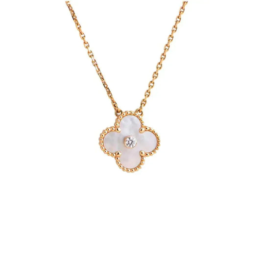 [Glimmer]CLOVER 15MM DIAMOND WHITE FRITILLARIA NECKLACE