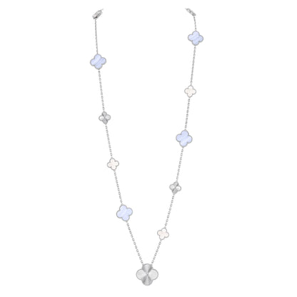 [Glimmer]DETACHABLE CLOVER 15(11+4) FLOWER SILVER NECKLACE SET
