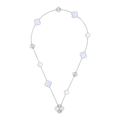 [Glimmer]DETACHABLE CLOVER 15(11+4) FLOWER SILVER NECKLACE SET