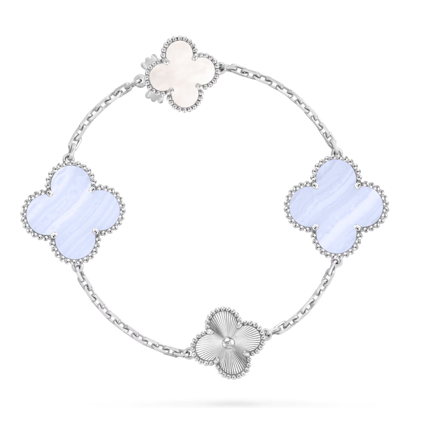 [Glimmer]DETACHABLE CLOVER 15(11+4) FLOWER SILVER NECKLACE SET