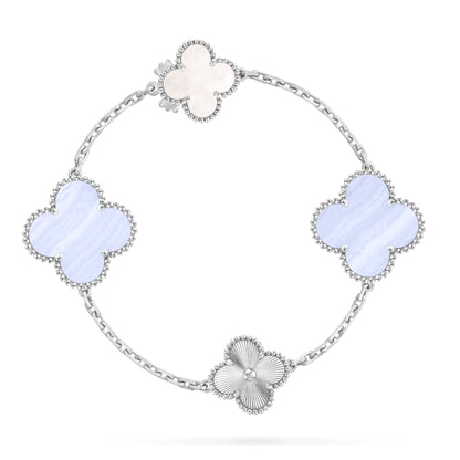 [Glimmer]DETACHABLE CLOVER 15(11+4) FLOWER SILVER NECKLACE SET