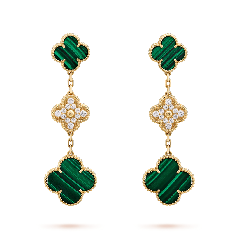 [Glimmer]CLOVER EARRINGS GOLD MALACHITE DIAMOND 3 MOTIF