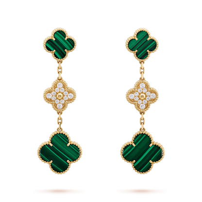[Glimmer]CLOVER EARRINGS GOLD MALACHITE DIAMOND 3 MOTIF