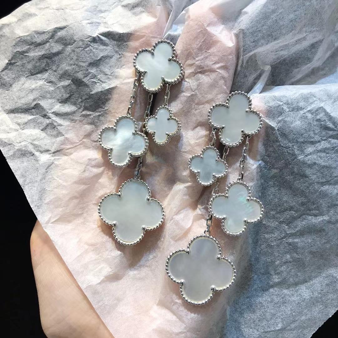 [Glimmer]CLOVER EARRINGS WHITE MOP 4 MOTIFS SILVER