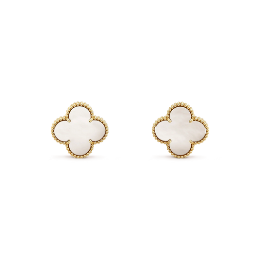 [Glimmer]CLOVER MEDIUM 1 MOTIFS  WHITE MOP STUD EARRINGS