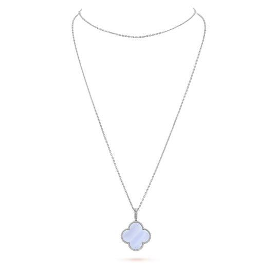 [Glimmer]CLOVER SILVER CHALCEDONY BIG CLOVER NECKLACE