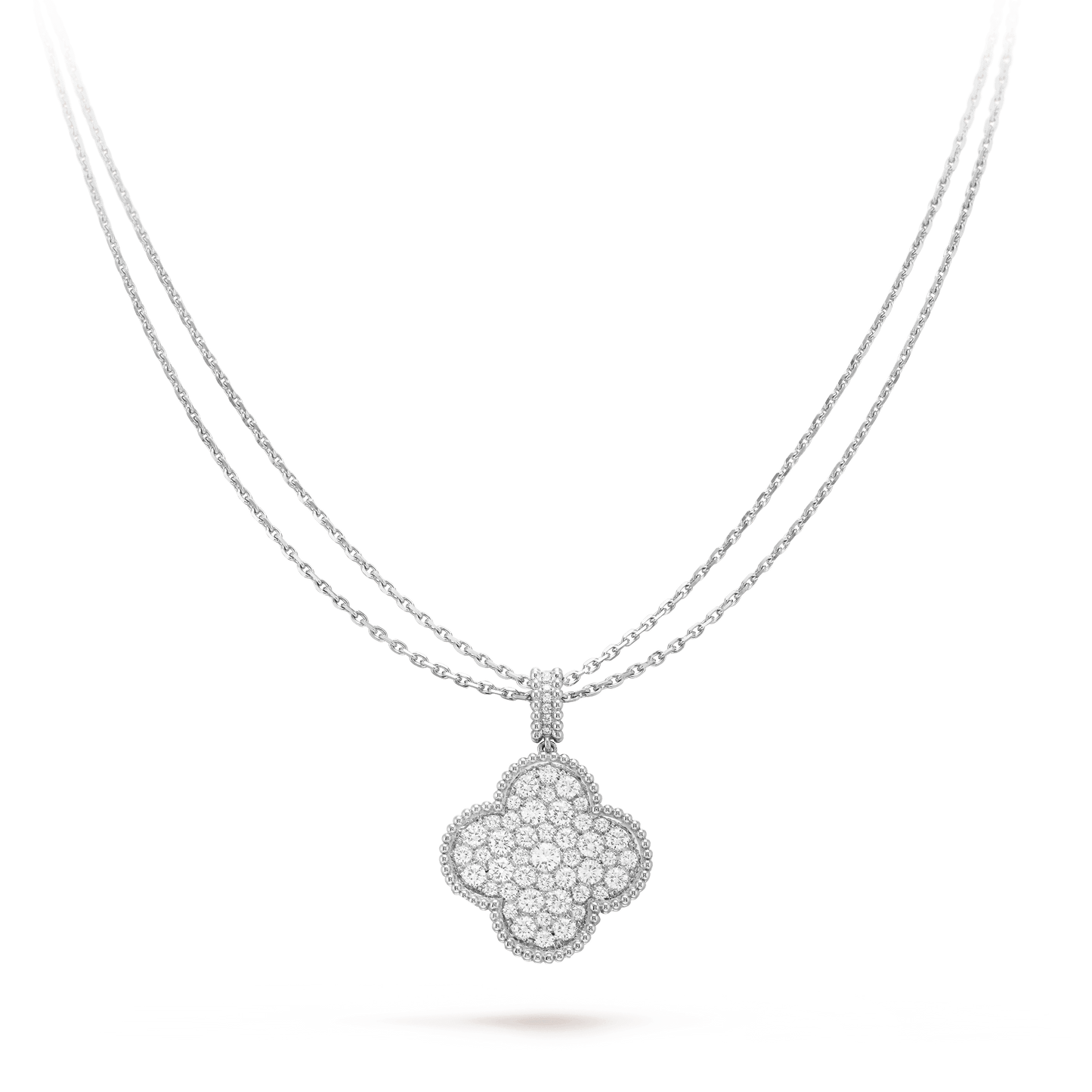 [Glimmer]クローバー 25MM シルバー フルダイヤモンド ビッグクローバーネックレス