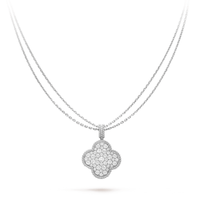 [Glimmer]クローバー 25MM シルバー フルダイヤモンド ビッグクローバーネックレス