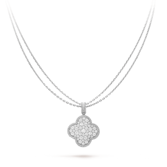 [Glimmer]CLOVER 25MM SILVER FULL DIAMOND BIG CLOVER NECKLACE