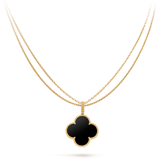 [Glimmer]CLOVER 25MM GOLD ONYX BIG CLOVER NECKLACE