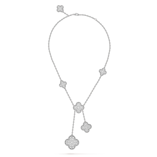 [Glimmer]CLOVER 5 MOTIFS SILVER DIAMONDS NECKLACE