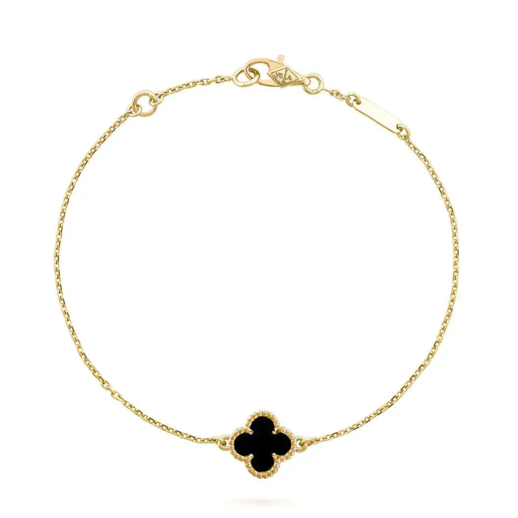 [Glimmer]CLOVER ONYX SINGLE FLOWER BRACELET