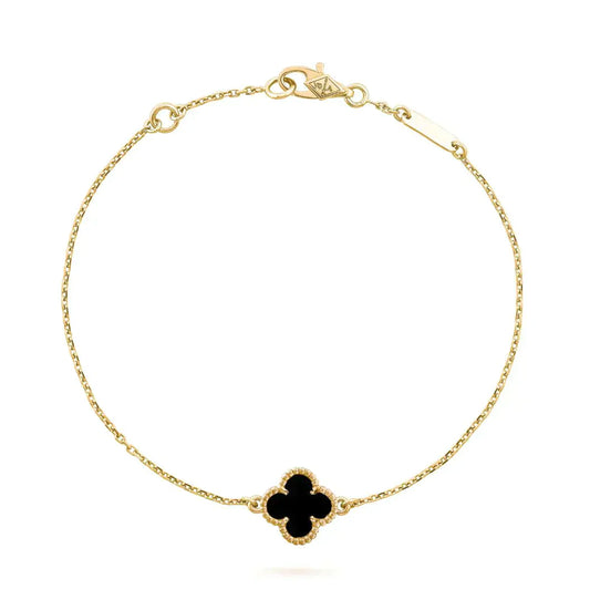 [Glimmer]CLOVER ONYX SINGLE FLOWER BRACELET