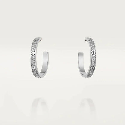 [Glimmer]LOVE DIAMOND SILVER HOOP EARRINGS