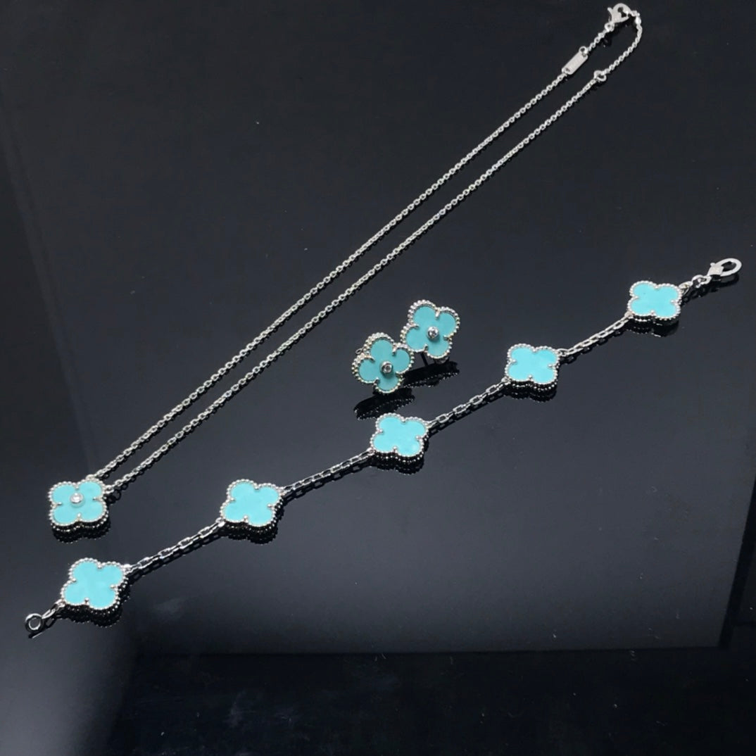 [Glimmer]クローバー 1 ダイヤモンド ブルースカイ シルバー イヤリング