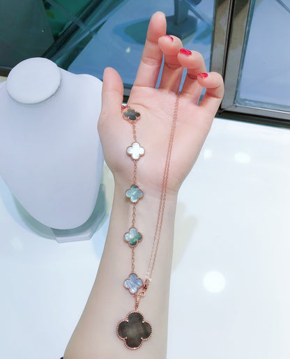 [Glimmer]コンビネーション ブレスレット 5モチーフ & ネックレス ダークマザーオブパール Glimmer ゴールド