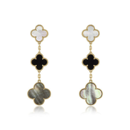 [Glimmer]CLOVER EARRINGS GOLD ONYX MOP 3 MOTIF