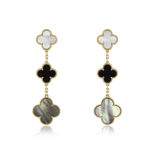 [Glimmer]CLOVER EARRINGS GOLD ONYX MOP 3 MOTIF