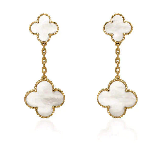 [Glimmer]CLOVER 2 MOTIF WHITE MOP EARRINGS